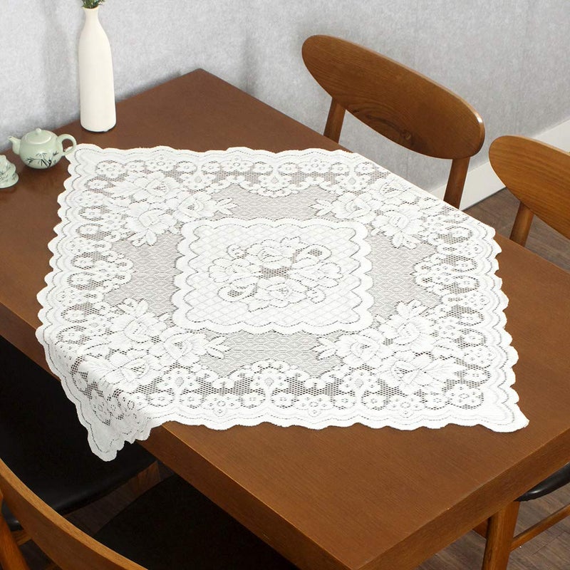 Dhanulada 31.5 Inch Square French Decorative Lace Tablecloth with Elegant Floral Patterns for Party, Weddings, Dining Room Tables, White Ivory - Image 2